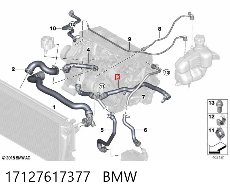 17127617377 BMW Mangueira (cano derivado) de esfriamento por líquido de turbina, linha de combustível de retorno