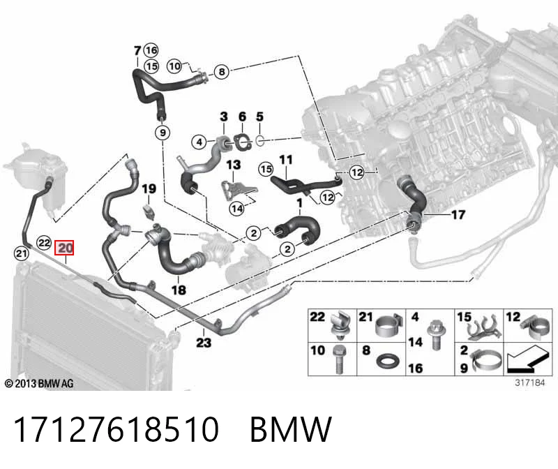 17127618510 BMW Mangueira superior do tanque de expansão