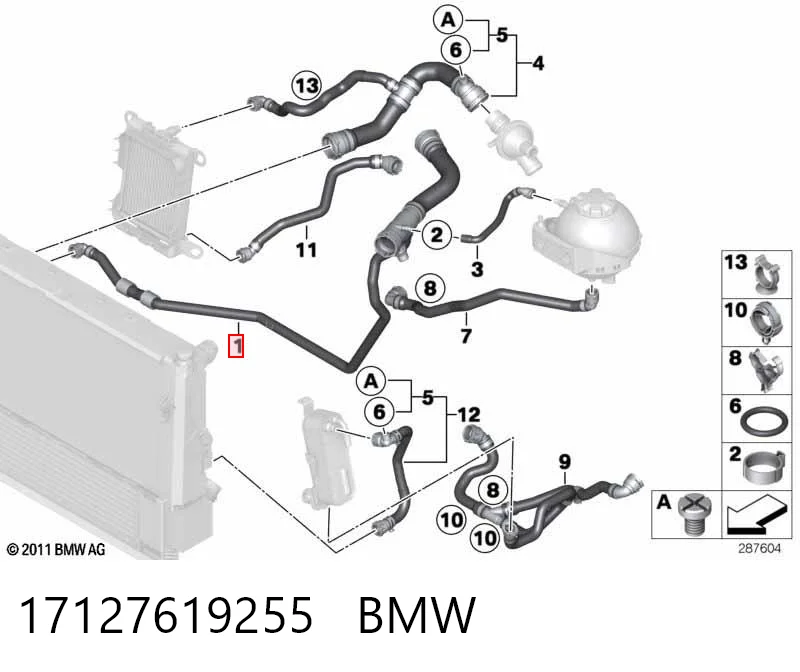 17127619255 BMW Mangueira (cano derivado) do sistema de esfriamento