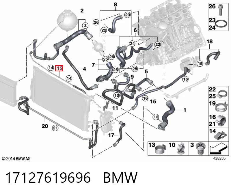 17127619696 BMW Mangueira superior do tanque de expansão