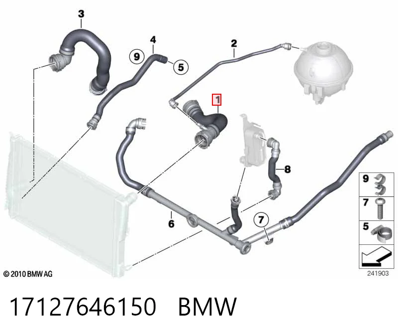 17127646150 BMW Mangueira (cano derivado) do radiador de esfriamento superior