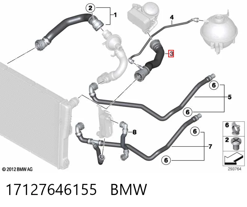 17127646155 BMW Mangueira (cano derivado) do radiador de esfriamento superior