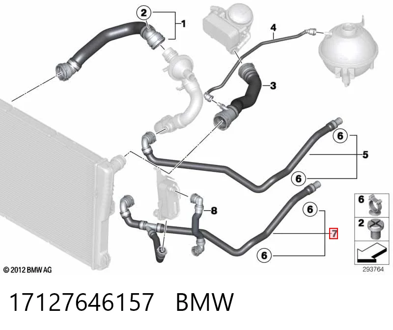 17127646157 BMW Mangueira (cano derivado) do radiador de esfriamento superior