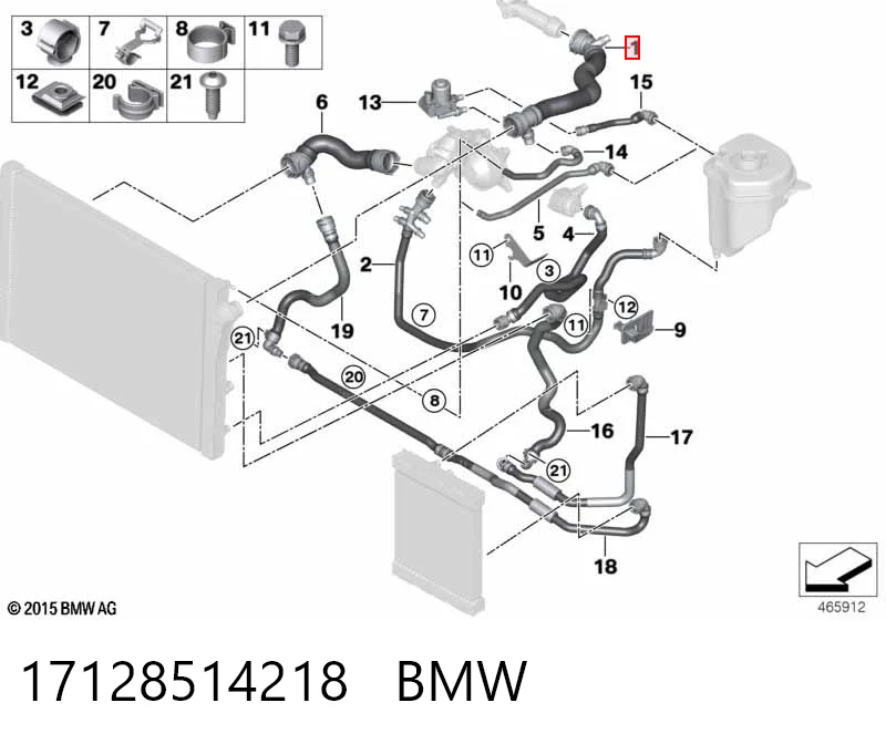 17128514218 BMW Mangueira (cano derivado) do radiador de esfriamento superior