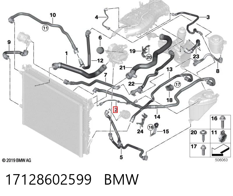 17128602599 BMW Mangueira (cano derivado) do sistema de esfriamento