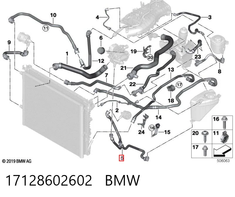 17128602602 BMW Mangueira inferior do tanque de expansão