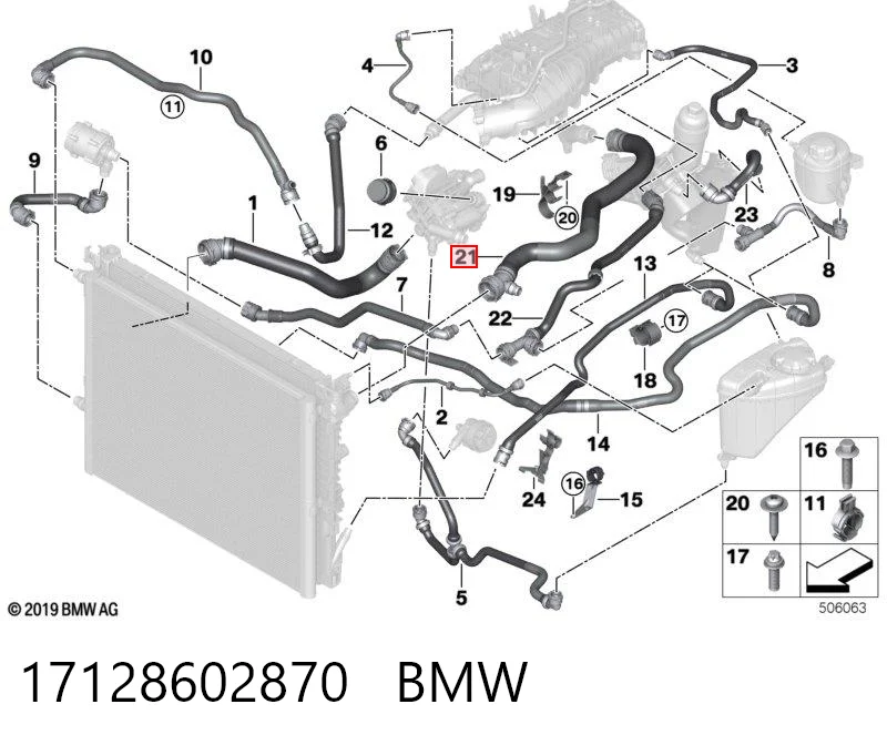 17128602870 BMW Mangueira (cano derivado) do radiador de esfriamento superior