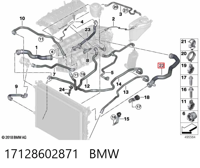 17128602871 BMW Mangueira (cano derivado) do radiador de esfriamento superior