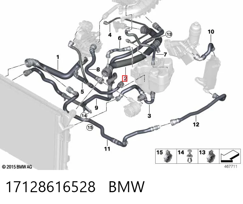 17128616528 BMW Mangueira (cano derivado) do radiador de esfriamento superior