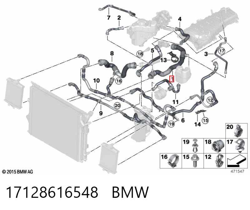 17128616548 BMW Mangueira (cano derivado) do radiador de esfriamento superior
