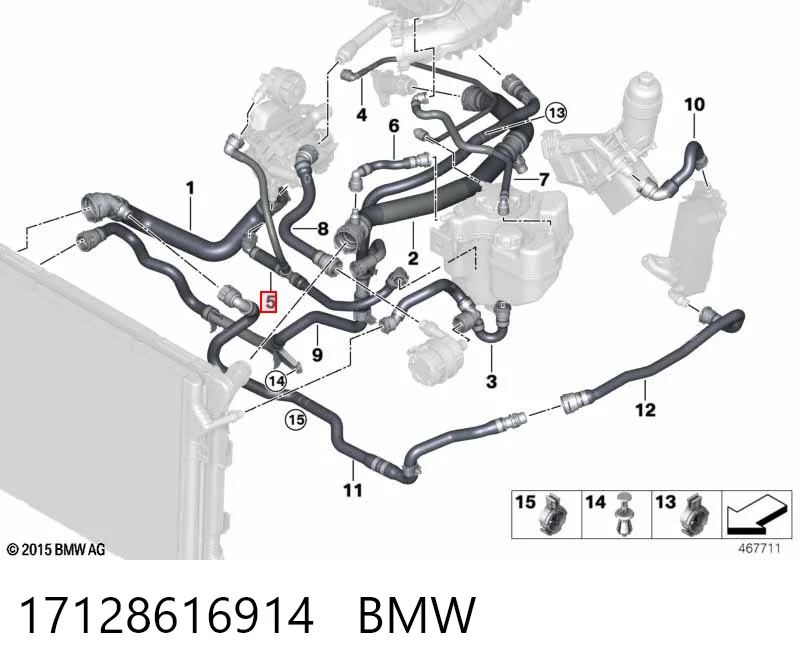17128616914 BMW Mangueira (cano derivado) de esfriamento por líquido de turbina, fornecimento