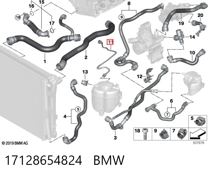 17128654824 BMW Mangueira (cano derivado) do sistema de esfriamento