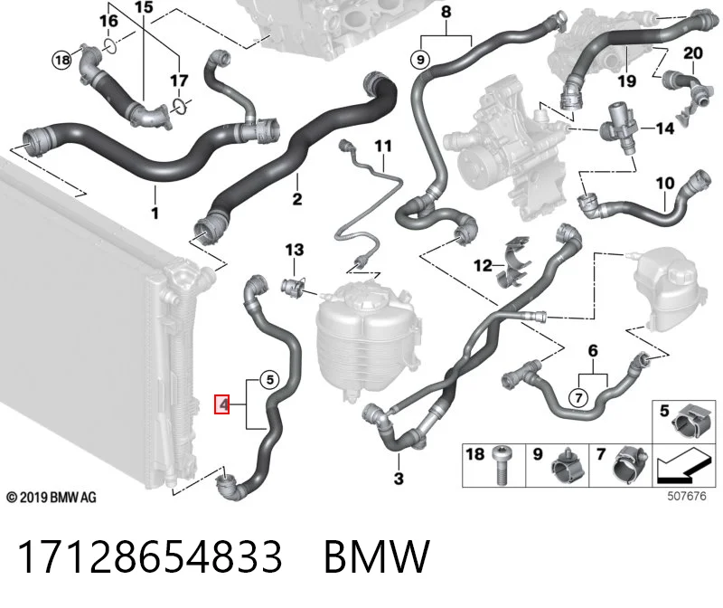 17128654833 BMW Mangueira (cano derivado) do sistema de esfriamento