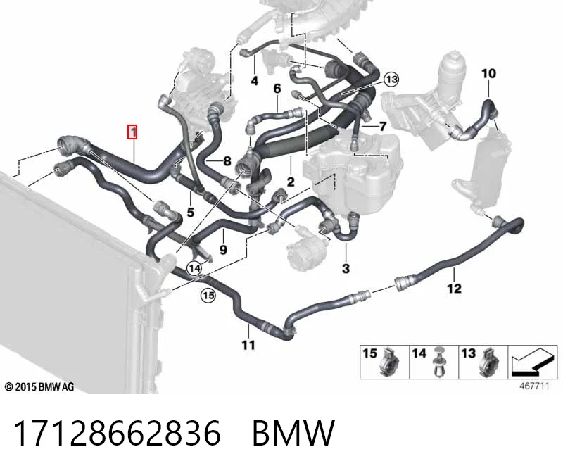 17128662836 BMW Mangueira (cano derivado) inferior do radiador de esfriamento