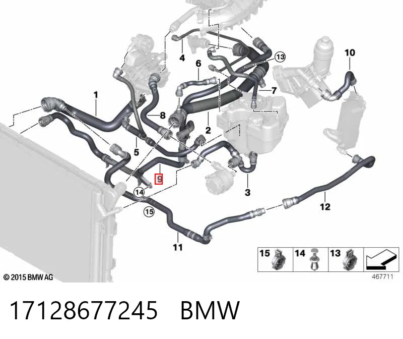 17128677245 BMW Mangueira (cano derivado) inferior do radiador de esfriamento