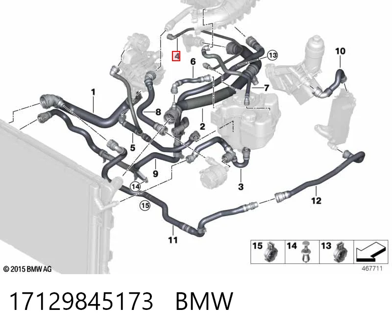 17129845173 BMW Mangueira (cano derivado) do sistema de esfriamento