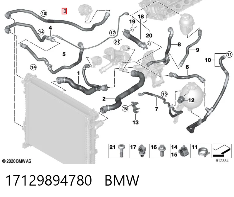 17129894780 BMW Mangueira (cano derivado) do sistema de esfriamento