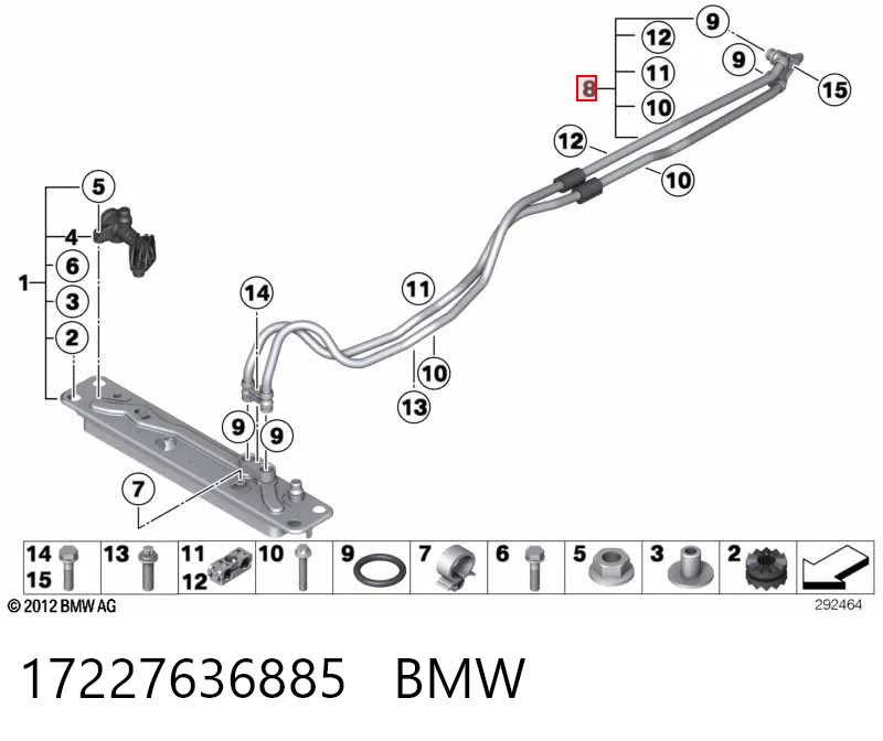 17227636885 BMW Tubo (mangueira) de esfriamento da Caixa Automática de Mudança, fornecimento