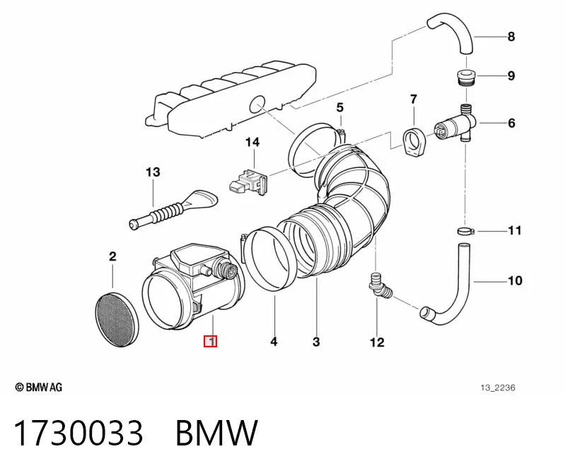 1730033 BMW Sensor de fluxo (consumo) de ar, medidor de consumo M.A.F. - (Mass Airflow)