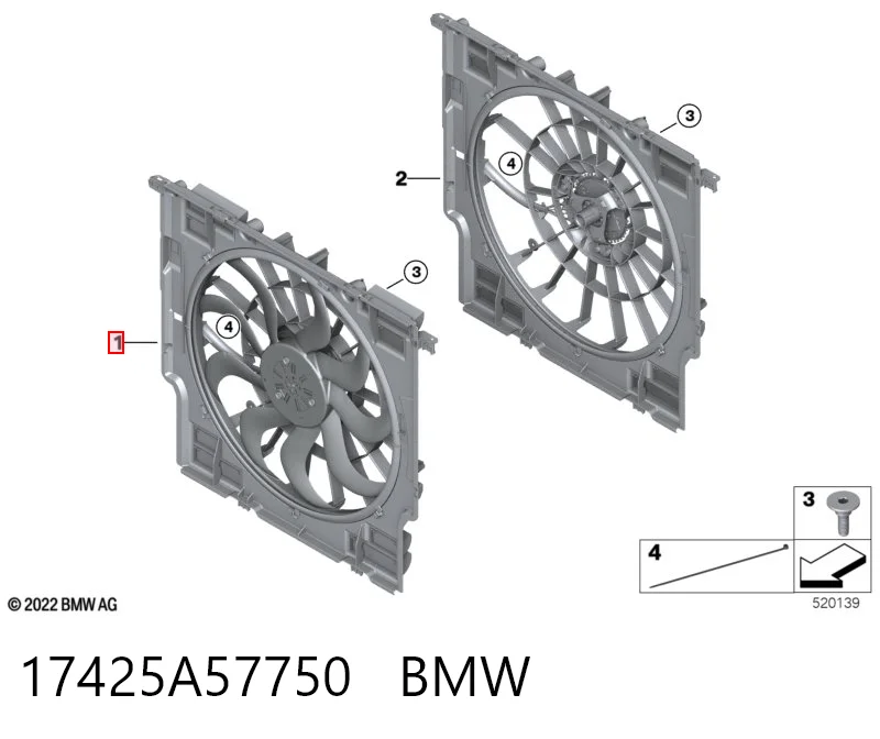 17425A57750 BMW Difusor do radiador de esfriamento, montado com motor e roda de aletas