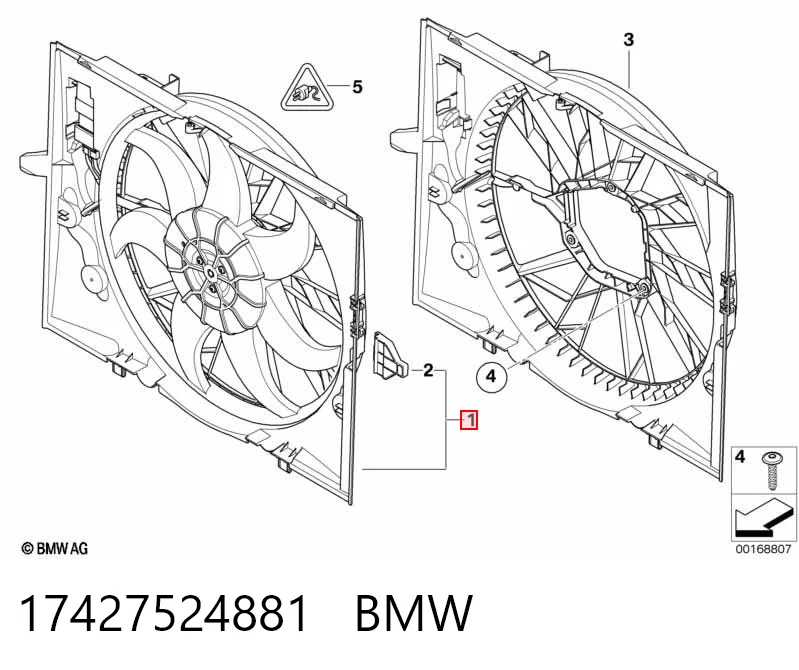 17427524881 BMW Difusor do radiador de esfriamento, montado com motor e roda de aletas