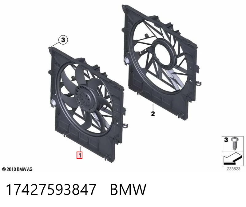 17427593847 BMW Difusor do radiador de esfriamento, montado com motor e roda de aletas