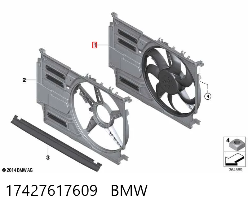 17427617609 BMW Difusor do radiador de esfriamento, montado com motor e roda de aletas