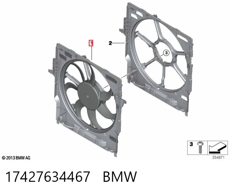 17427634467 BMW Difusor do radiador de esfriamento, montado com motor e roda de aletas