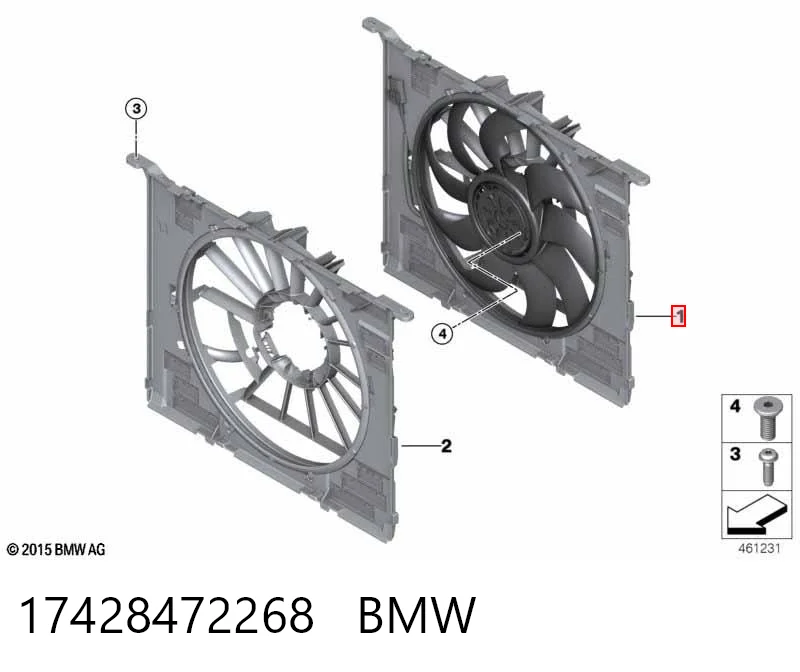 17428472268 BMW Difusor do radiador de esfriamento, montado com motor e roda de aletas