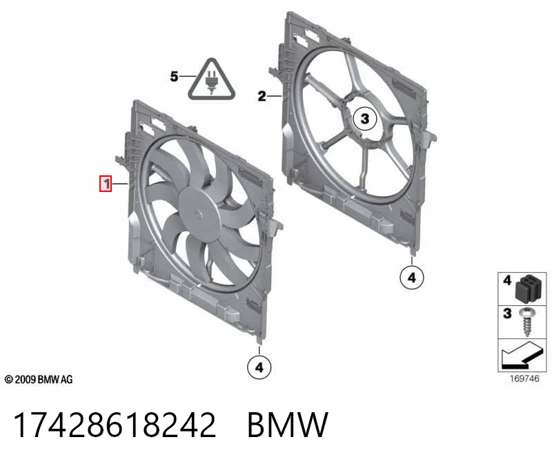 17428618242 BMW Difusor do radiador de esfriamento, montado com motor e roda de aletas