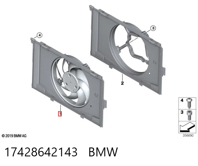 17428642143 BMW Difusor do radiador de esfriamento, montado com motor e roda de aletas