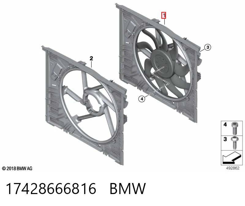 17428666816 BMW Difusor do radiador de esfriamento, montado com motor e roda de aletas