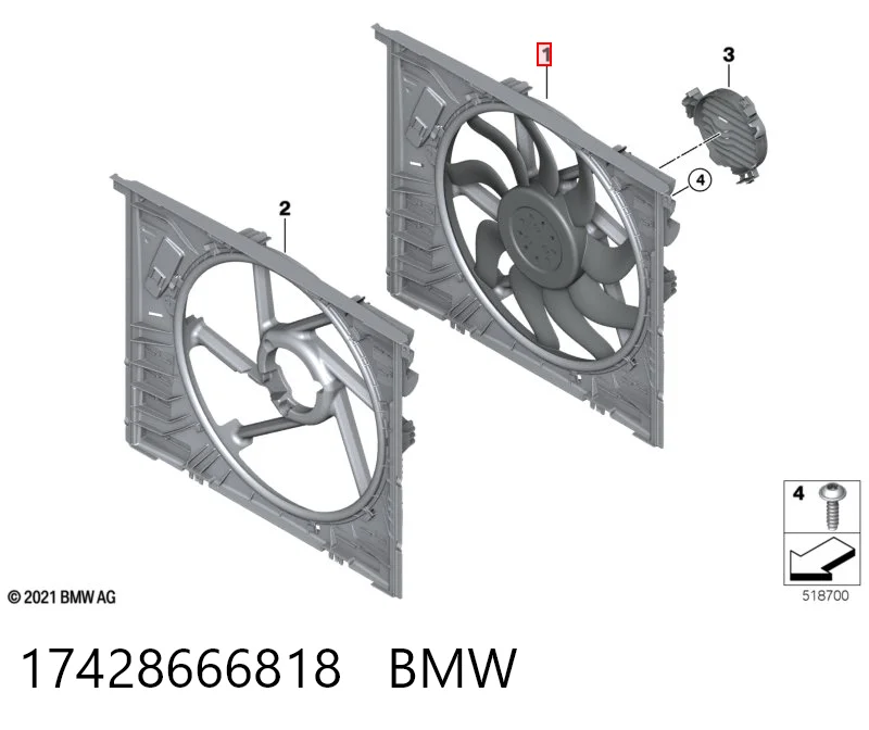 17428666818 BMW Difusor do radiador de esfriamento, montado com motor e roda de aletas