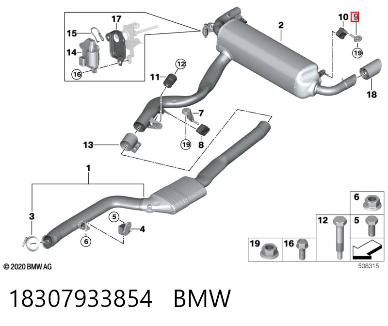 18307933854 BMW Consola de coxim traseiro do silenciador
