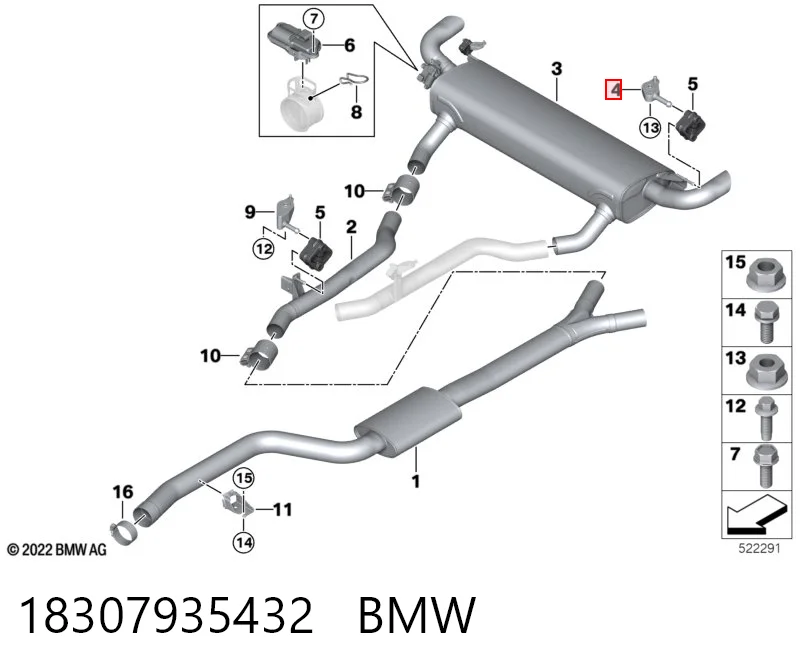 18307935432 BMW Consola de coxim traseiro do silenciador