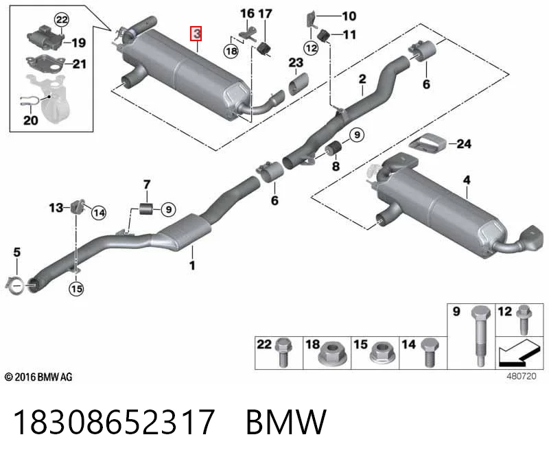 Silenciador, parte traseira BMW 5  G30, F90 ao melhor preço