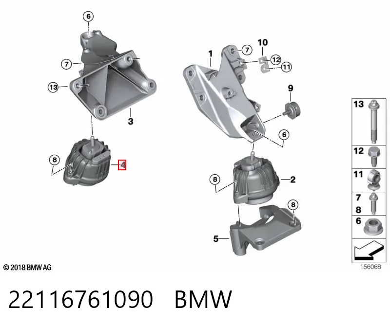 22116761090 BMW Coxim (suporte) direito de motor