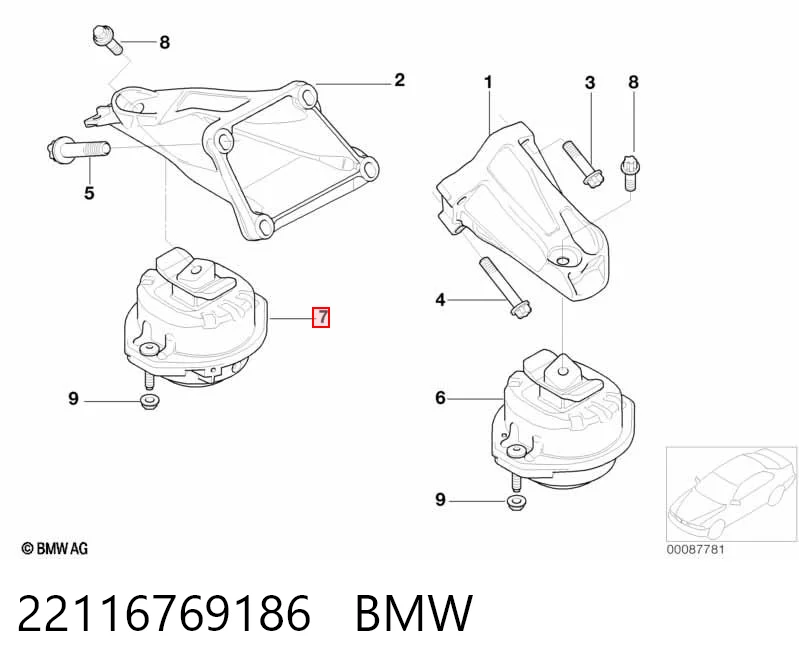 22116769186 BMW Coxim (suporte) direito de motor