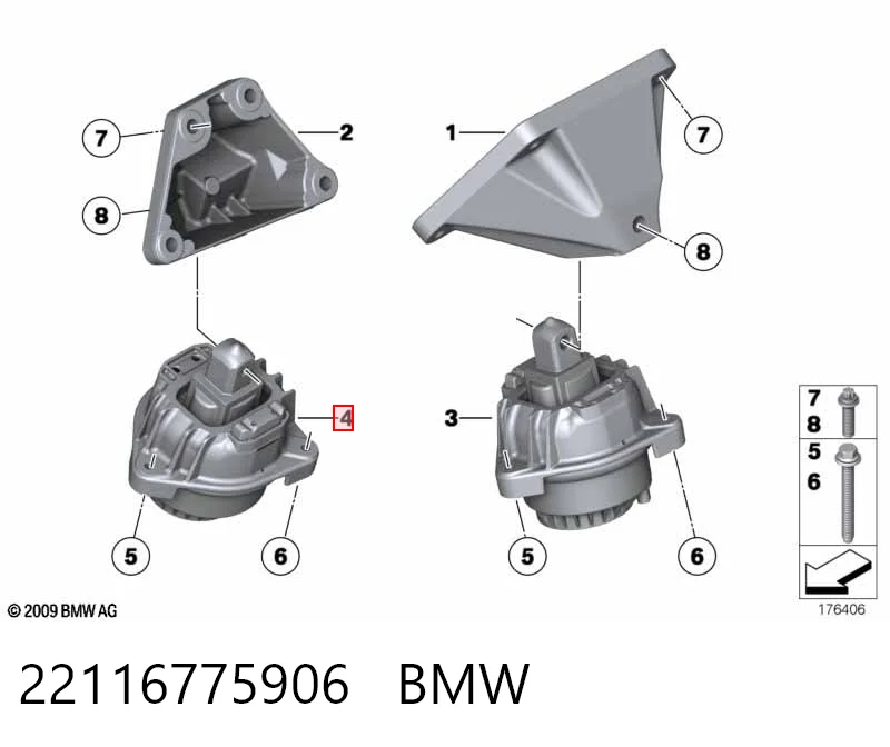 22116775906 BMW Coxim (suporte) direito de motor