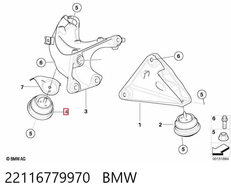 22116779970 BMW Coxim (suporte) esquerdo/direito de motor
