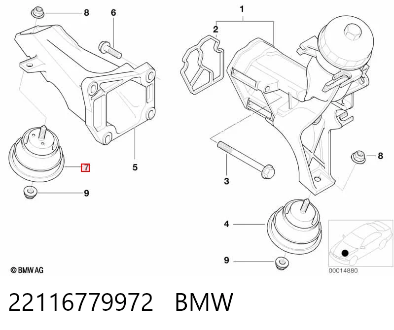 22116779972 BMW Coxim (suporte) direito de motor