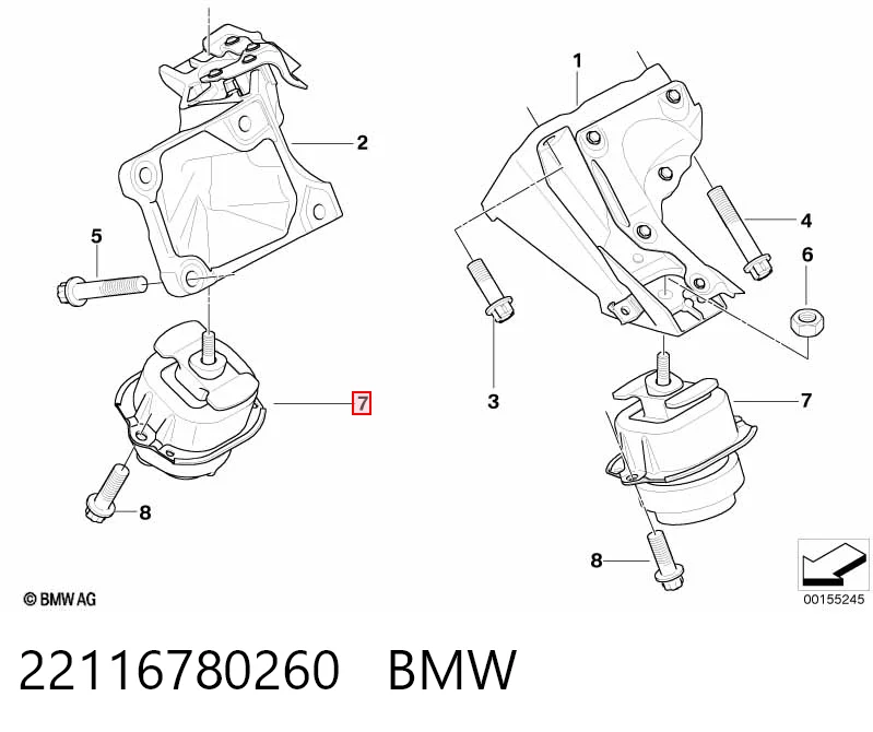 22116780260 BMW Coxim (suporte) direito de motor