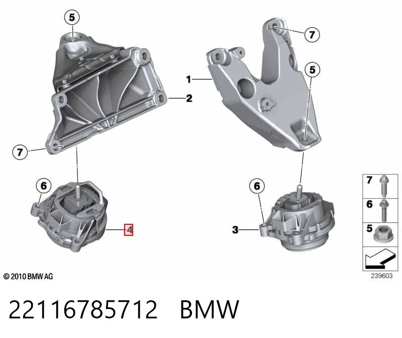 22116785712 BMW Coxim (suporte) direito de motor