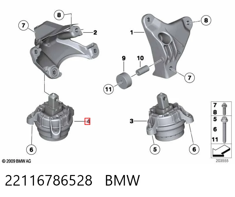 22116786528 BMW Coxim (suporte) direito de motor
