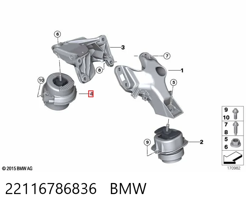 22116786836 BMW Coxim (suporte) direito de motor