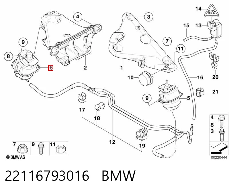 22116793016 BMW Coxim (suporte) direito de motor