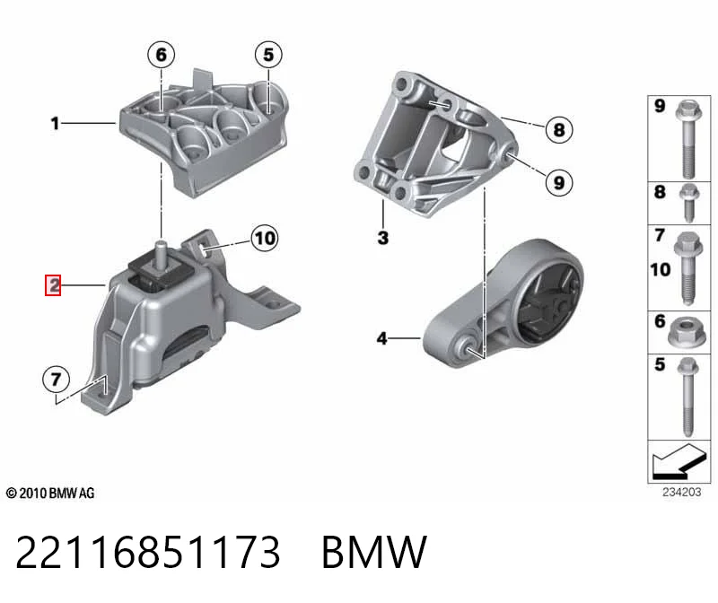 22116851173 BMW Coxim (suporte) direito de motor