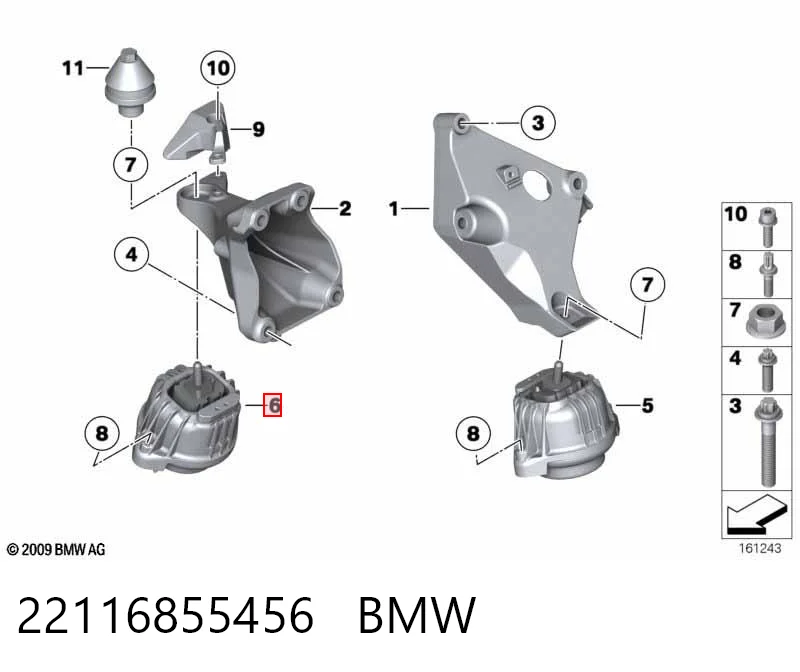 22116855456 BMW Coxim (suporte) direito de motor