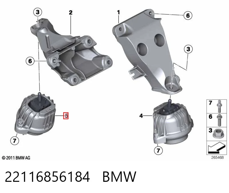22116856184 BMW Coxim (suporte) direito de motor