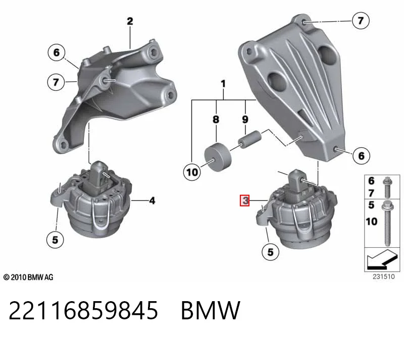 22116859845 BMW Coxim (suporte) esquerdo de motor